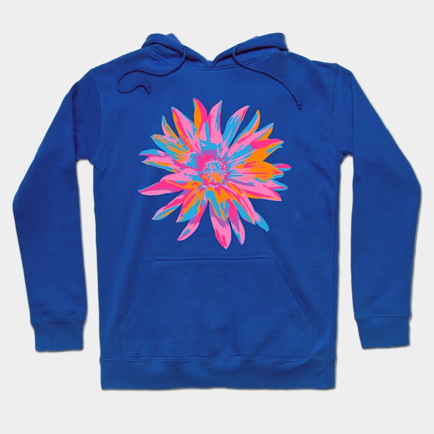 DAHLIA BURSTS Abstract Blooming Floral Summer Bright Flowers - Fuchsia Pink Purple Blue Orange on Royal Blue - UnBlink Studio by Jackie Tahara Hoodie by UnBlink Studio by Jackie Tahara